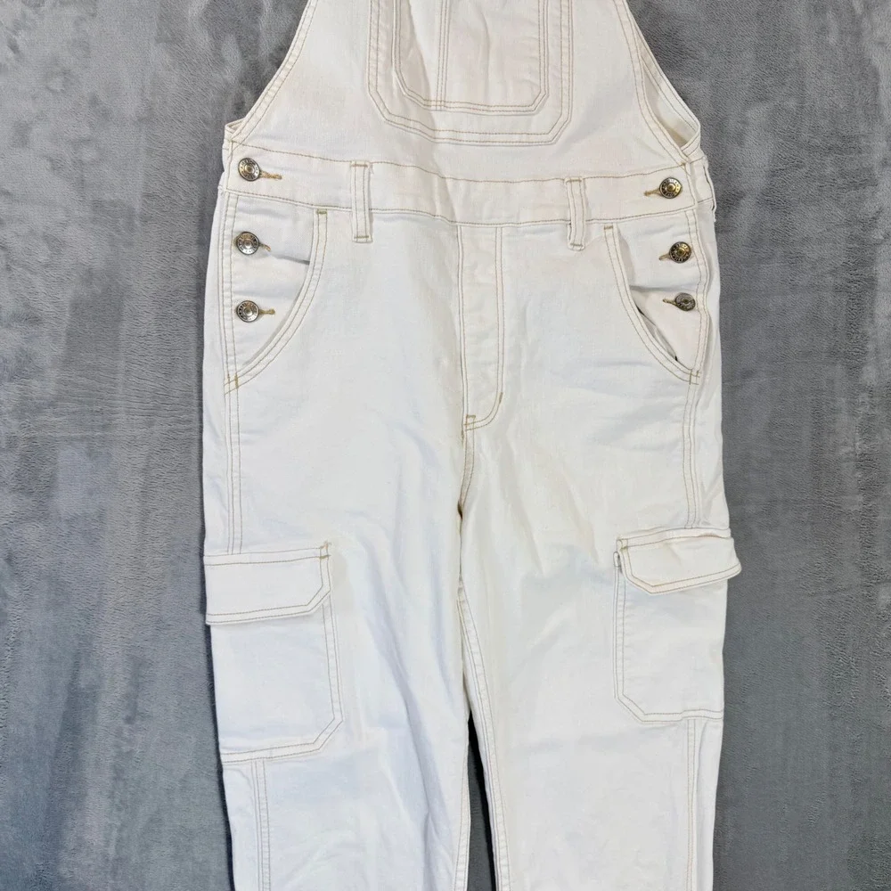 American Eagle 90s Boyfriend Denim Overalls Women's Size S White Stretch - Picture 3 of 10